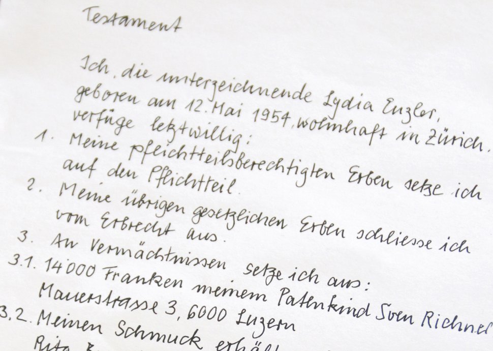 Das Testament schriftlich festhalten In einem Testament schriftlich festhalten, was einem wichtig ist